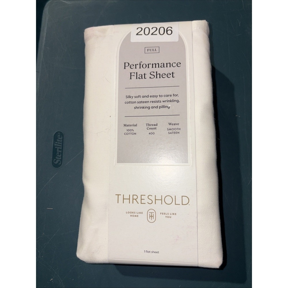 NWT Threshold FULL Performance Flat Sheet Silky Soft Sateen SOUR CREAM 400 TC